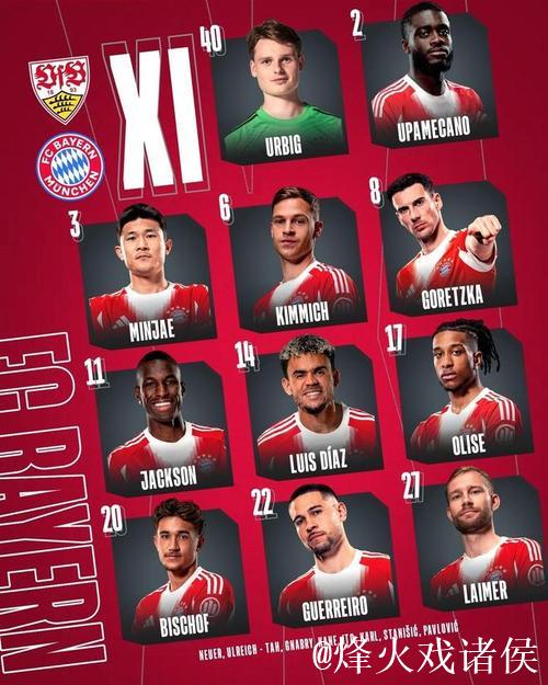 拜仁客战斯图加特：雅克松、金玟哉首发，乌尔比